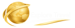 Golden globe and swooping arrow logo